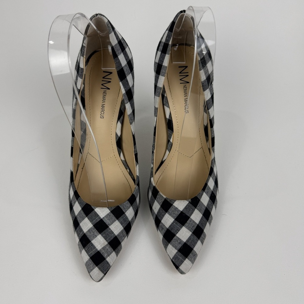 NIMAN MARCUS‎ Womens Black White Gingham Pointed Toe Heels Size 7M